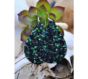 Black and Green Glitter Canvas Earrings